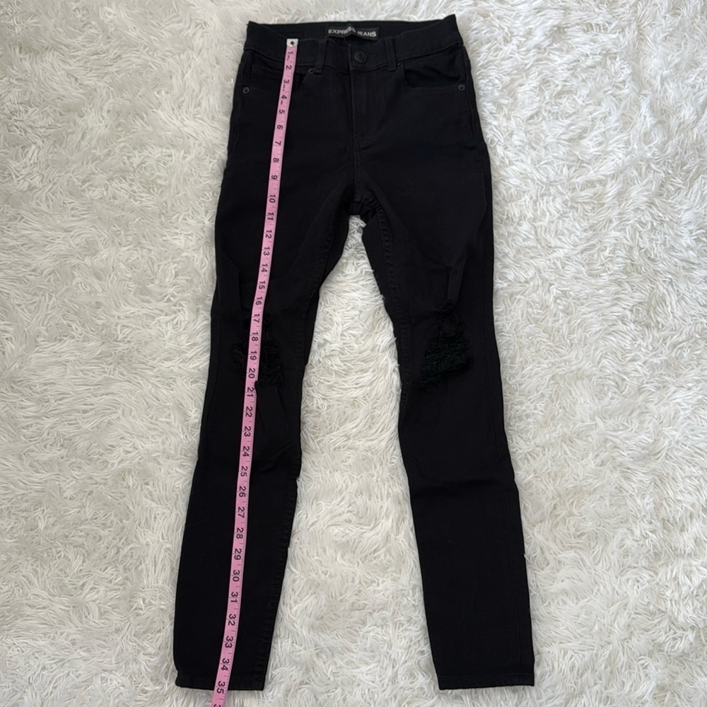 Express black distressed skinny jeans